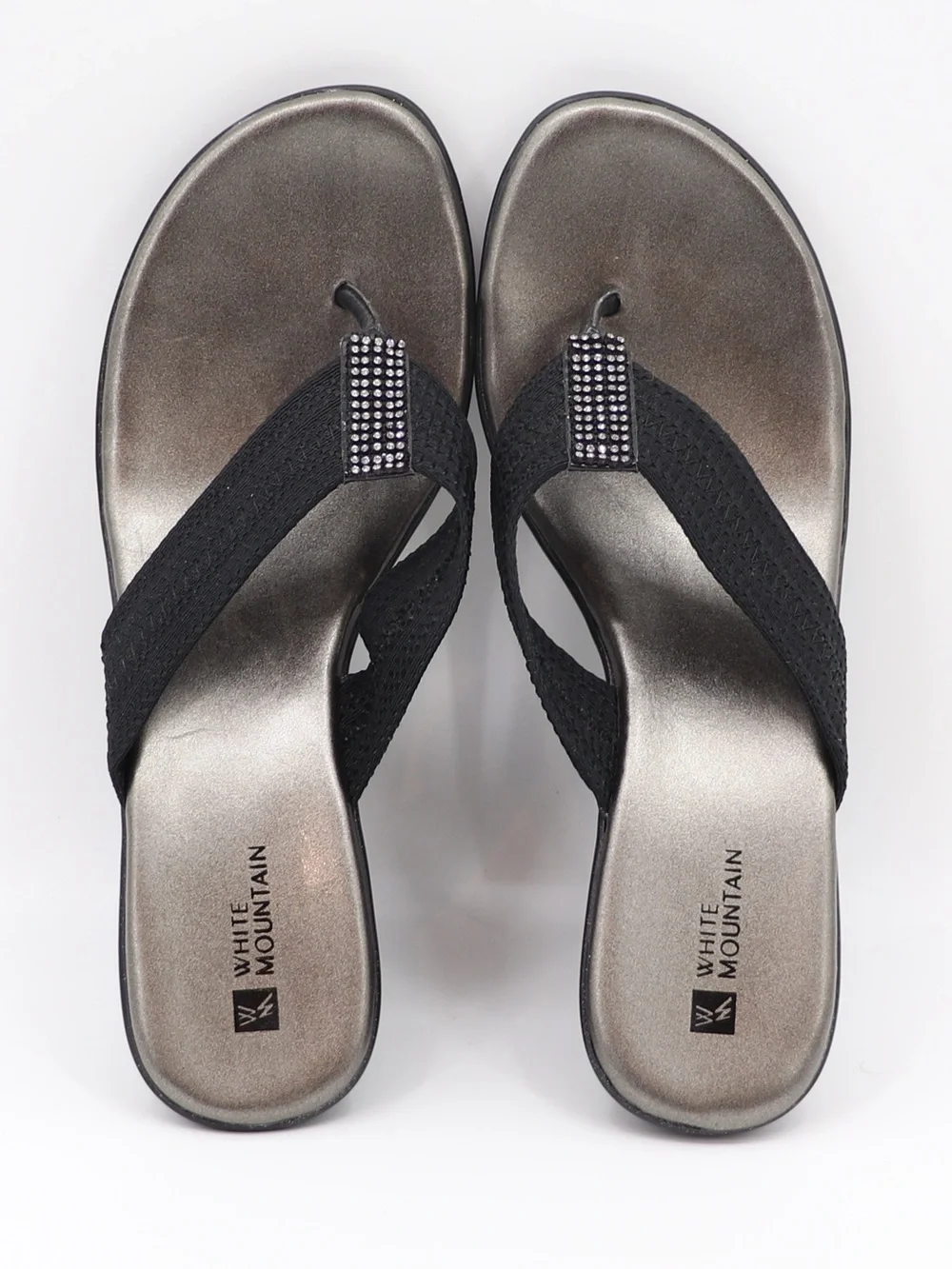 White Mountain Women’s 9 Black Rhinestone Wedge Thong Sandal